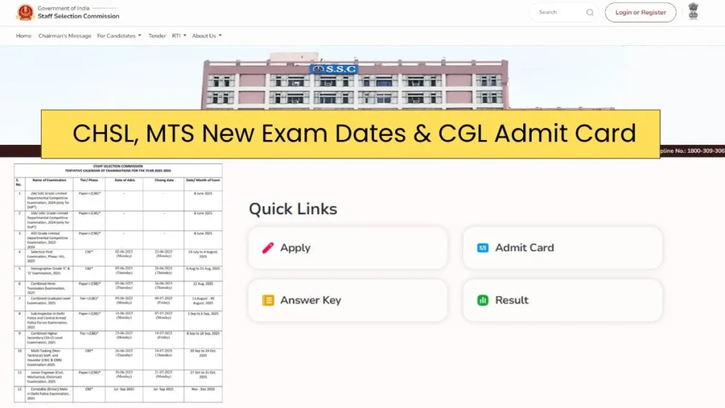 SSC Exam Calendar 2025-26: SSC CHSL, MTS New Exam Dates & SSC CGL Admit ...