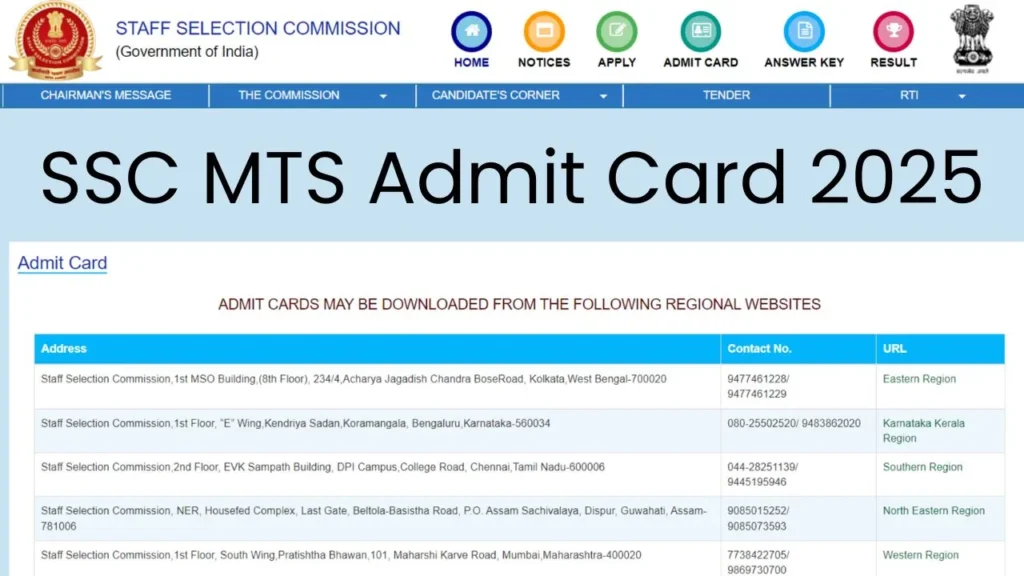 SSC MTS Hall Ticket 2025