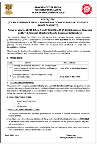 RRB NTPC Answer Key 2025
